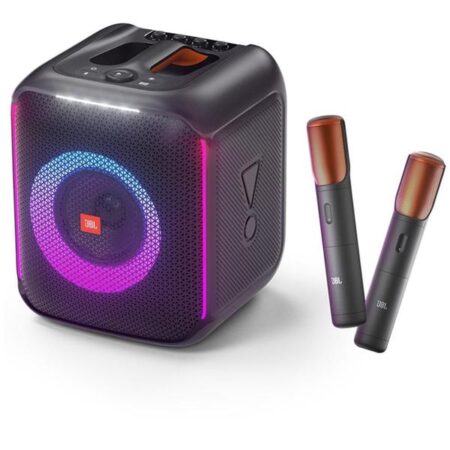 Caixa de Som JBL Partybox Encore 2 com 2 Microfones Sem Fio — 100W RMS, Bluetooth, USB, Light Show — Preto